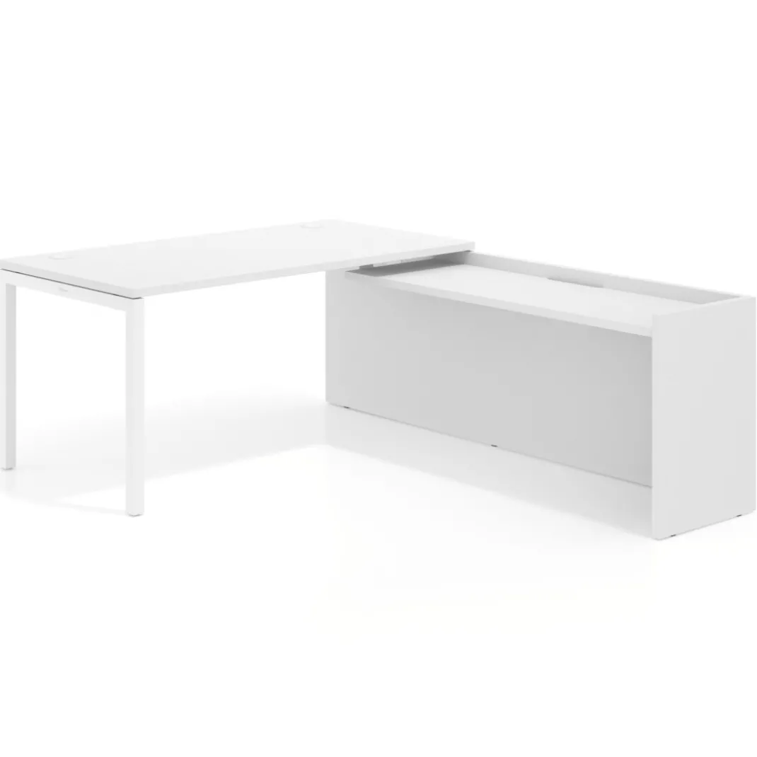 Mesa de despacho en L Kube fondo 80cm con ala WorkPlus estructura blanco
