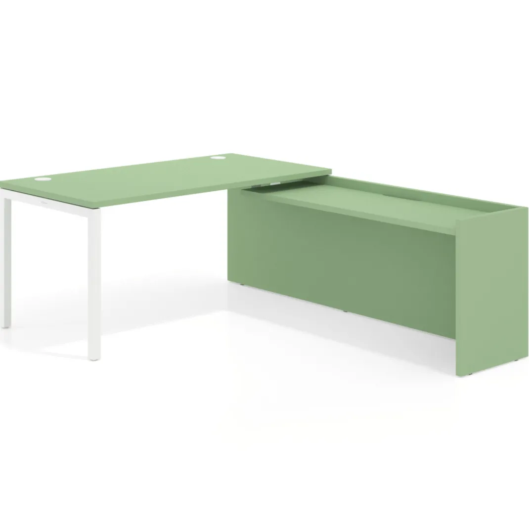 Mesa de despacho en L Kube fondo 80cm con ala WorkPlus estructura blanco