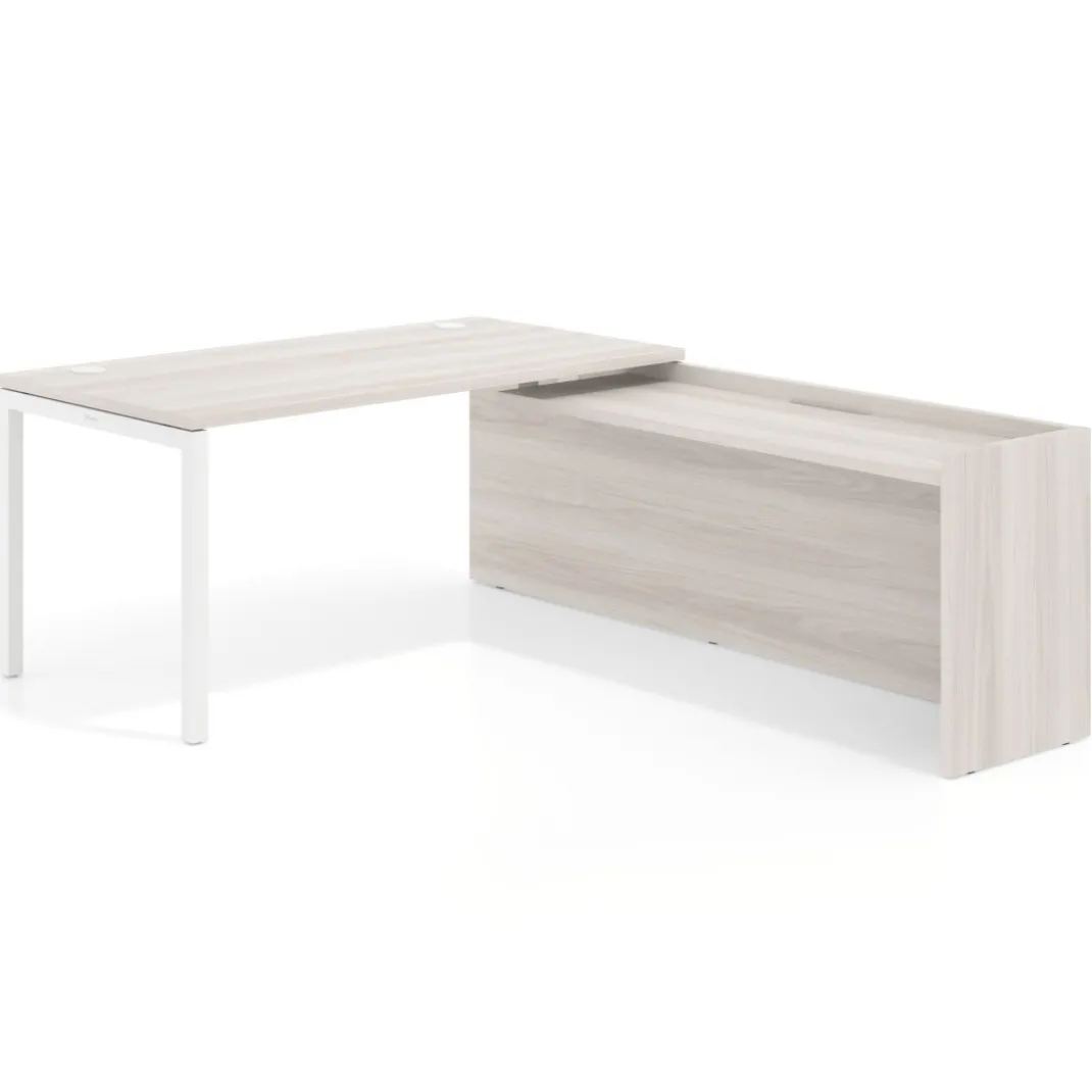 Mesa de despacho en L Kube fondo 80cm con ala WorkPlus estructura blanco