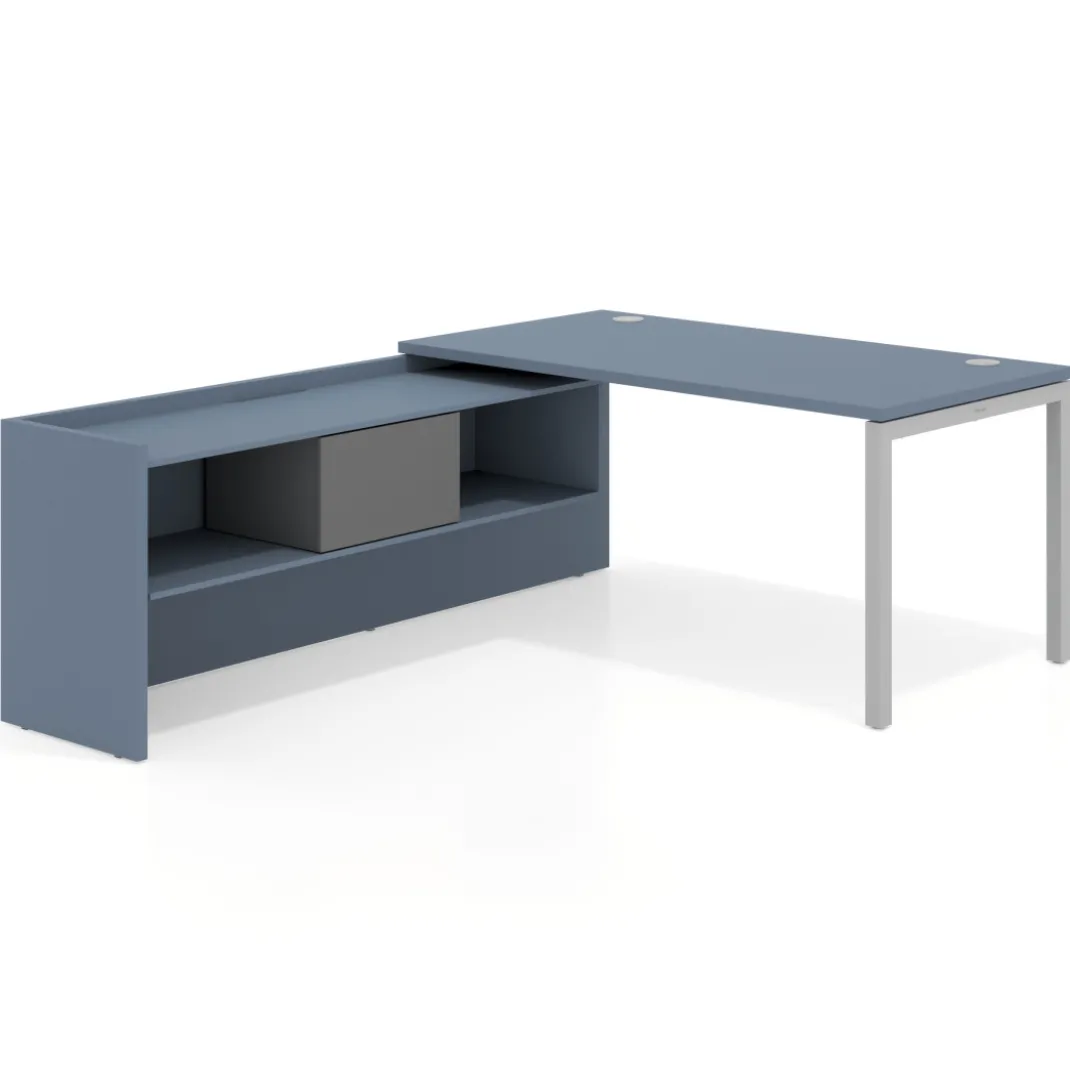 Mesa de despacho en L Kube fondo 80cm con ala+cajones WorkPlus estructura aluminio