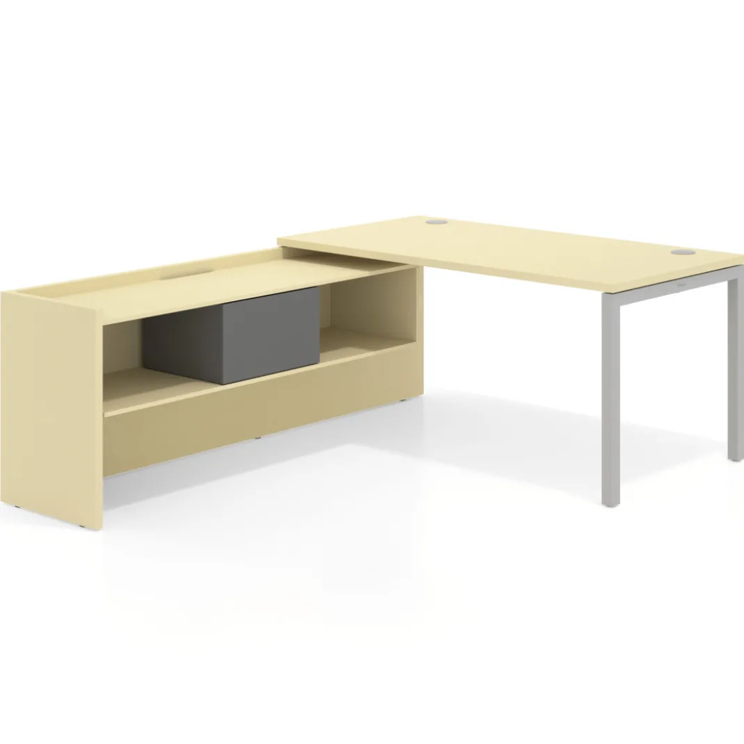 Mesa de despacho en L Kube fondo 80cm con ala+cajones WorkPlus estructura aluminio