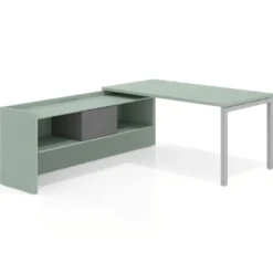 Mesa de despacho en L Kube fondo 80cm con ala+cajones WorkPlus estructura aluminio