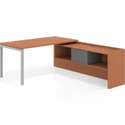 Mesa de despacho en L Kube fondo 80cm con ala+cajones WorkPlus estructura aluminio