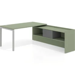 Mesa de despacho en L Kube fondo 80cm con ala+cajones WorkPlus estructura aluminio