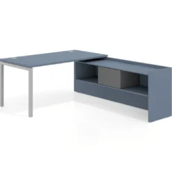 Mesa de despacho en L Kube fondo 80cm con ala+cajones WorkPlus estructura aluminio