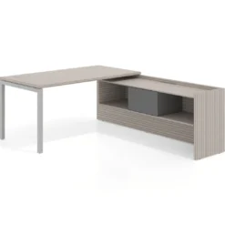 Mesa de despacho en L Kube fondo 80cm con ala+cajones WorkPlus estructura aluminio