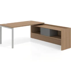 Mesa de despacho en L Kube fondo 80cm con ala+cajones WorkPlus estructura aluminio