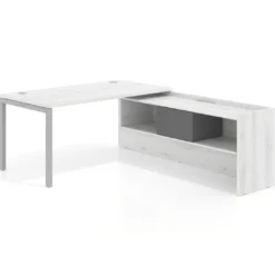 Mesa de despacho en L Kube fondo 80cm con ala+cajones WorkPlus estructura aluminio