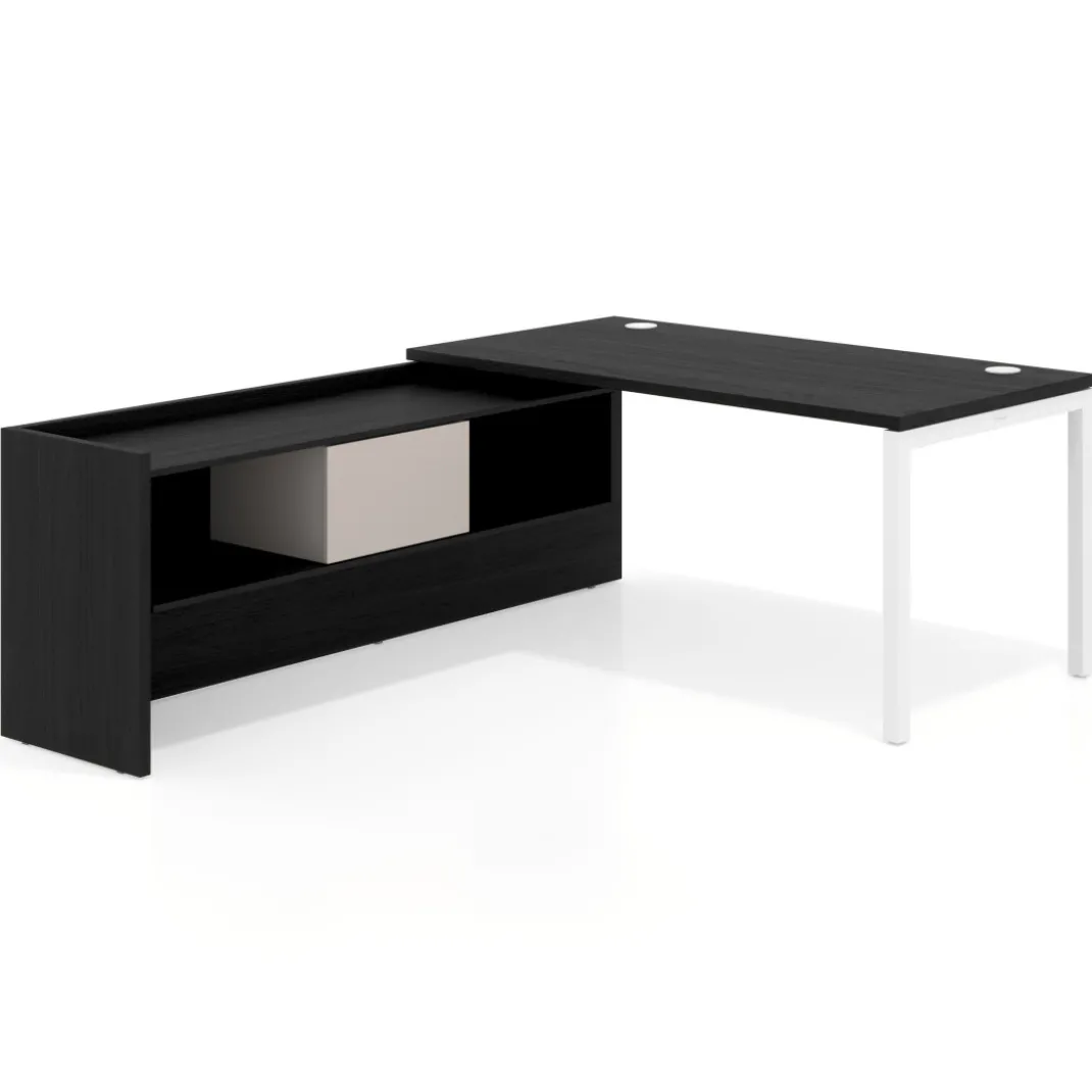 Mesa de despacho en L Kube fondo 80cm con ala+cajones WorkPlus estructura blanco