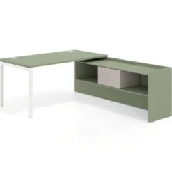 Mesa de despacho en L Kube fondo 80cm con ala+cajones WorkPlus estructura blanco