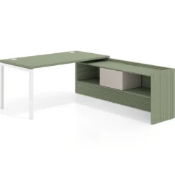 Mesa de despacho en L Kube fondo 80cm con ala+cajones WorkPlus estructura blanco