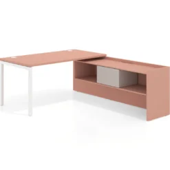 Mesa de despacho en L Kube fondo 80cm con ala+cajones WorkPlus estructura blanco
