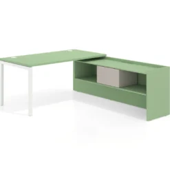 Mesa de despacho en L Kube fondo 80cm con ala+cajones WorkPlus estructura blanco