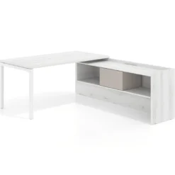 Mesa de despacho en L Kube fondo 80cm con ala+cajones WorkPlus estructura blanco