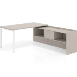 Mesa de despacho en L Kube fondo 80cm con ala+cajones WorkPlus estructura blanco