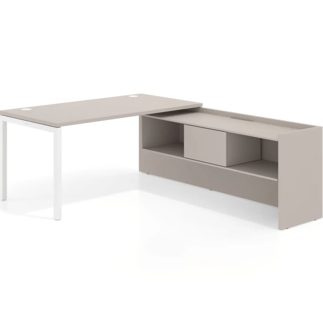 Mesa de despacho en L Kube fondo 80cm con ala+cajones WorkPlus estructura blanco