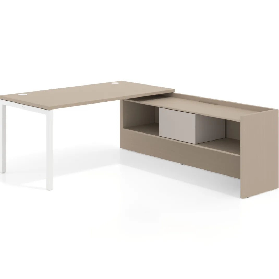 Mesa de despacho en L Kube fondo 80cm con ala+cajones WorkPlus estructura blanco