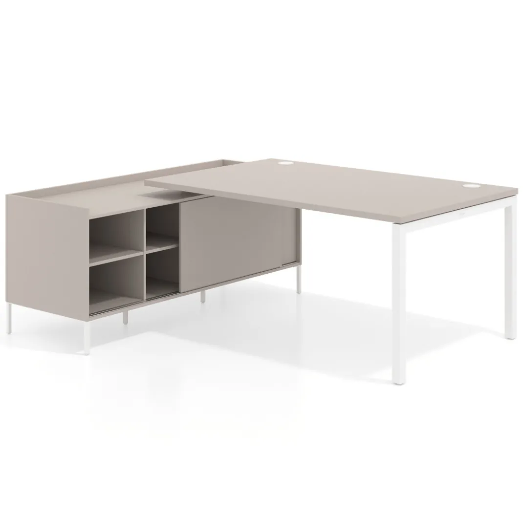 Mesa de dirección con pedestal estantes Kube fondo 100cm estructura blanca