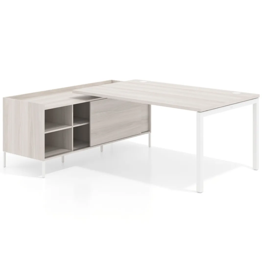 Mesa de dirección con pedestal estantes Kube fondo 100cm estructura blanca