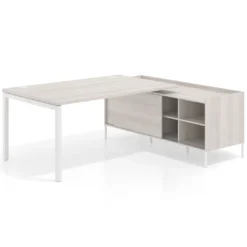 Mesa de dirección con pedestal estantes Kube fondo 100cm estructura blanca
