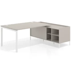 Mesa de dirección con pedestal estantes Kube fondo 100cm estructura blanca