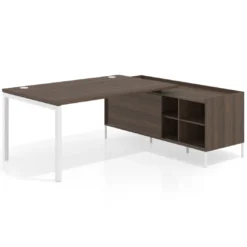 Mesa de dirección con pedestal estantes Kube fondo 100cm estructura blanca