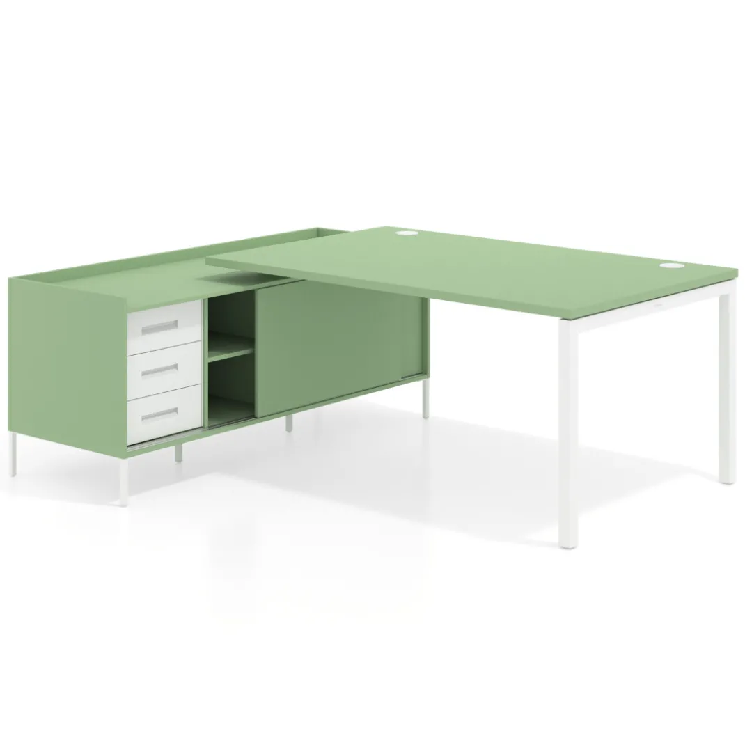 Mesa de dirección con pedestal cajonera Kube fondo 100cm estructura blanca