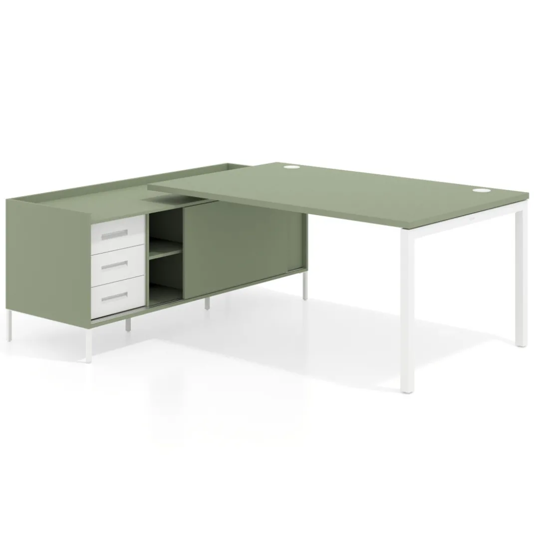 Mesa de dirección con pedestal cajonera Kube fondo 100cm estructura blanca
