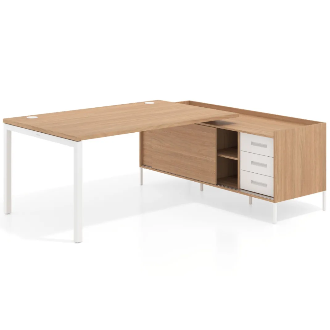 Mesa de dirección con pedestal cajonera Kube fondo 100cm estructura blanca
