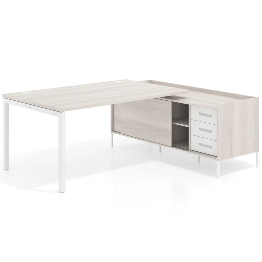 Mesa de dirección con pedestal cajonera Kube fondo 100cm estructura blanca
