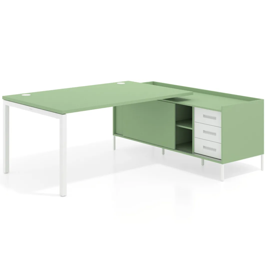 Mesa de dirección con pedestal cajonera Kube fondo 100cm estructura blanca