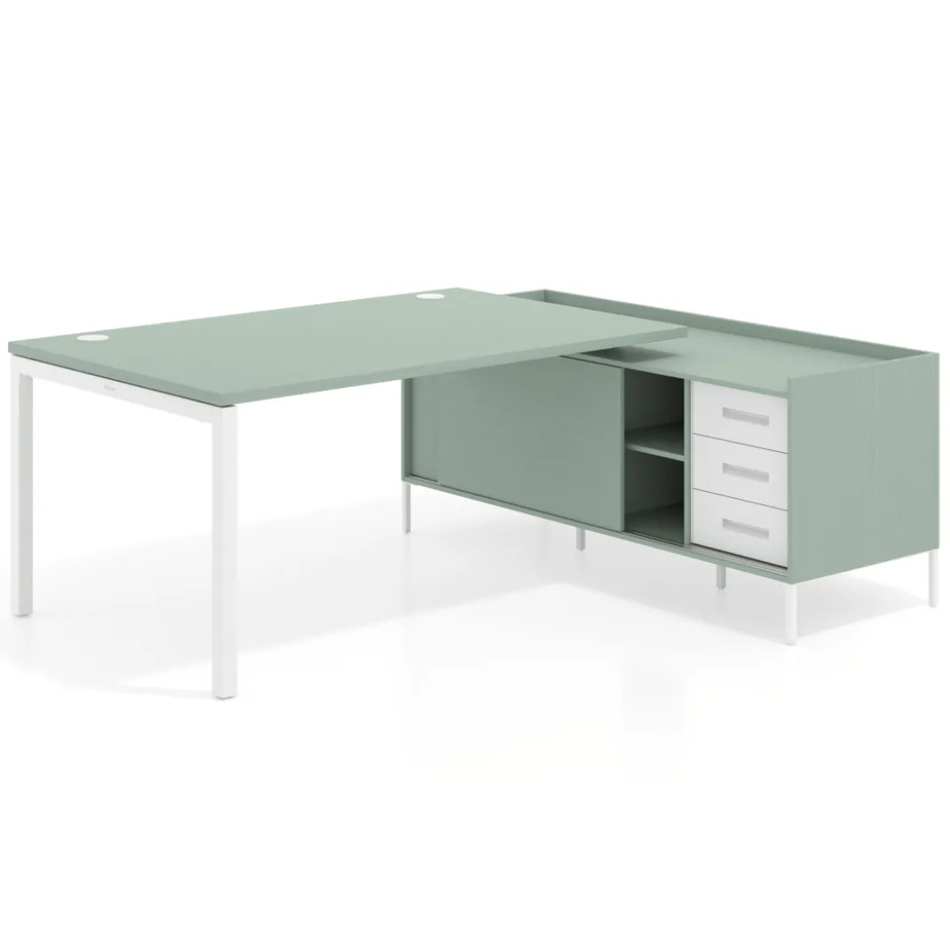 Mesa de dirección con pedestal cajonera Kube fondo 100cm estructura blanca