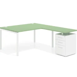 Mesa de dirección en L con cajones Kube, fondo 100, frontales metal, estructura blanca