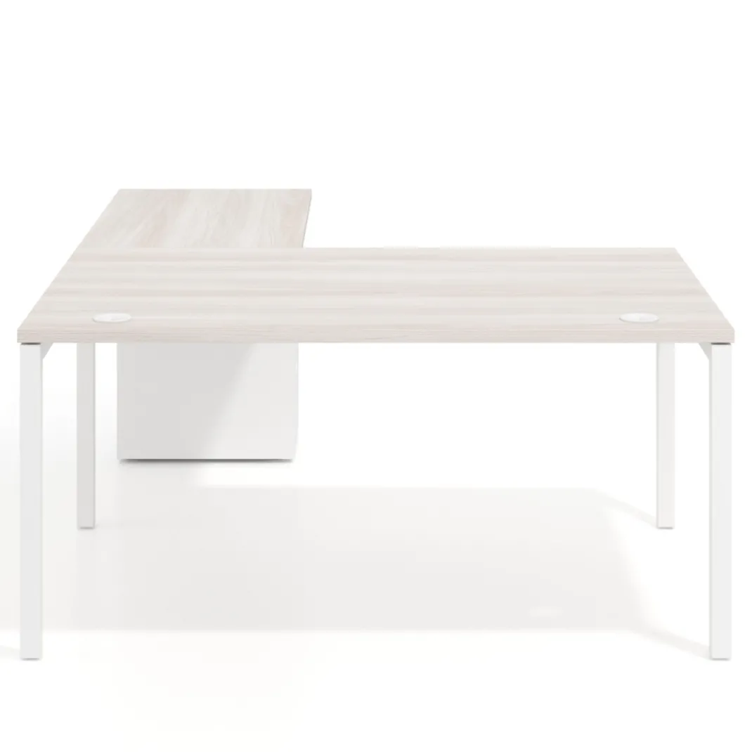 Mesa de dirección en L con cajones Kube, fondo 100, frontales metal, estructura blanca