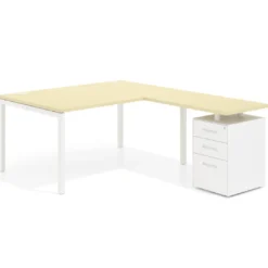 Mesa de dirección en L con cajones Kube, fondo 100, frontales metal, estructura blanca