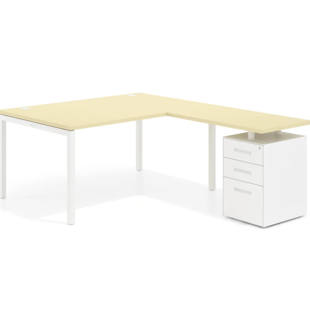 Mesa de dirección en L con cajones Kube, fondo 100, frontales metal, estructura blanca