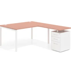 Mesa de dirección en L con cajones Kube, fondo 100, frontales metal, estructura blanca