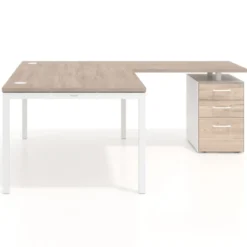 Mesa de dirección en L con cajones Kube, fondo 100, frontales melamina, estructura aluminio