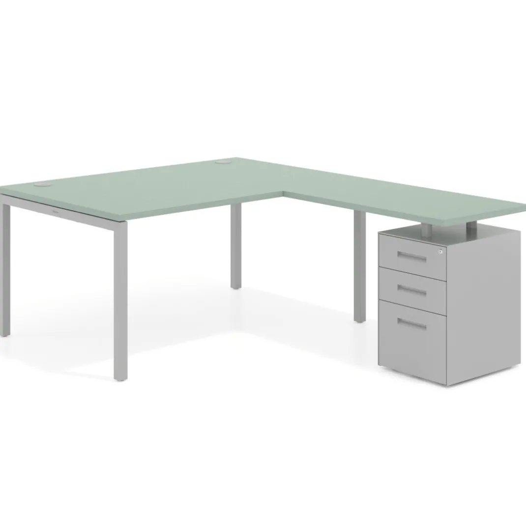 Mesa de dirección en L con cajones Kube, fondo 100, frontales metal, estructura aluminio