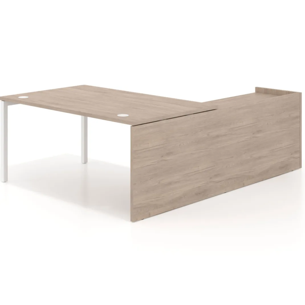 Mesa de dirección en L Kube fondo 100cm con ala WorkPlus estructura blanco