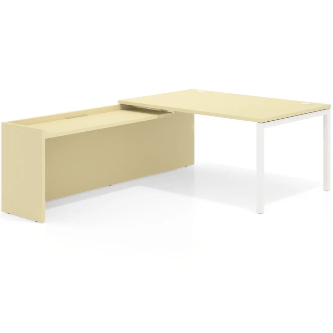Mesa de dirección en L Kube fondo 100cm con ala WorkPlus estructura blanco