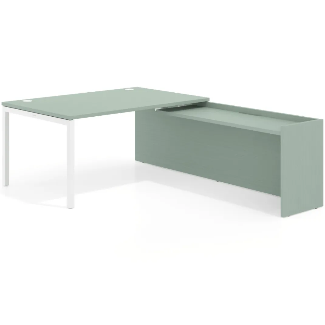 Mesa de dirección en L Kube fondo 100cm con ala WorkPlus estructura blanco