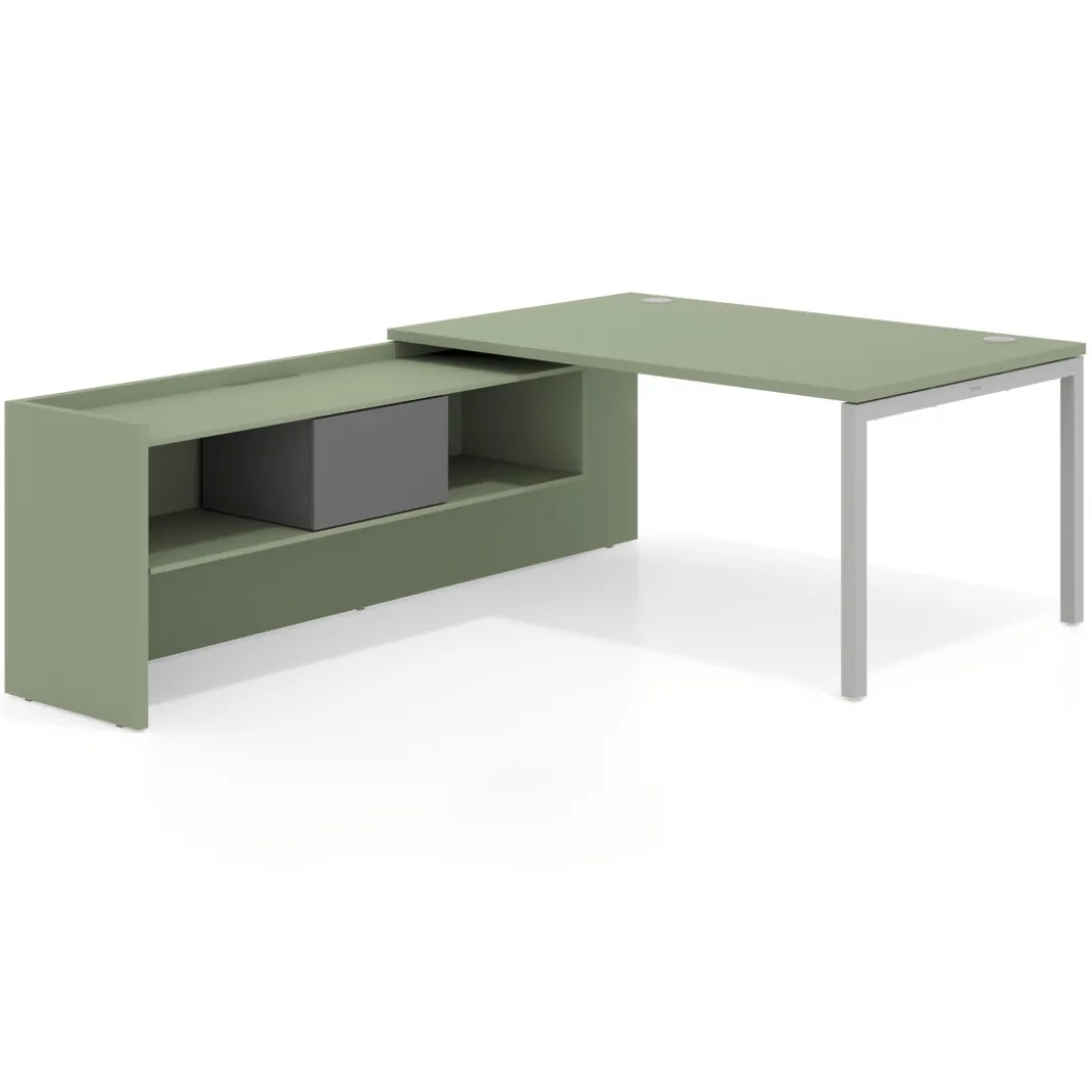 Mesa de dirección en L Kube fondo 100cm con ala+cajones WorkPlus estructura aluminio