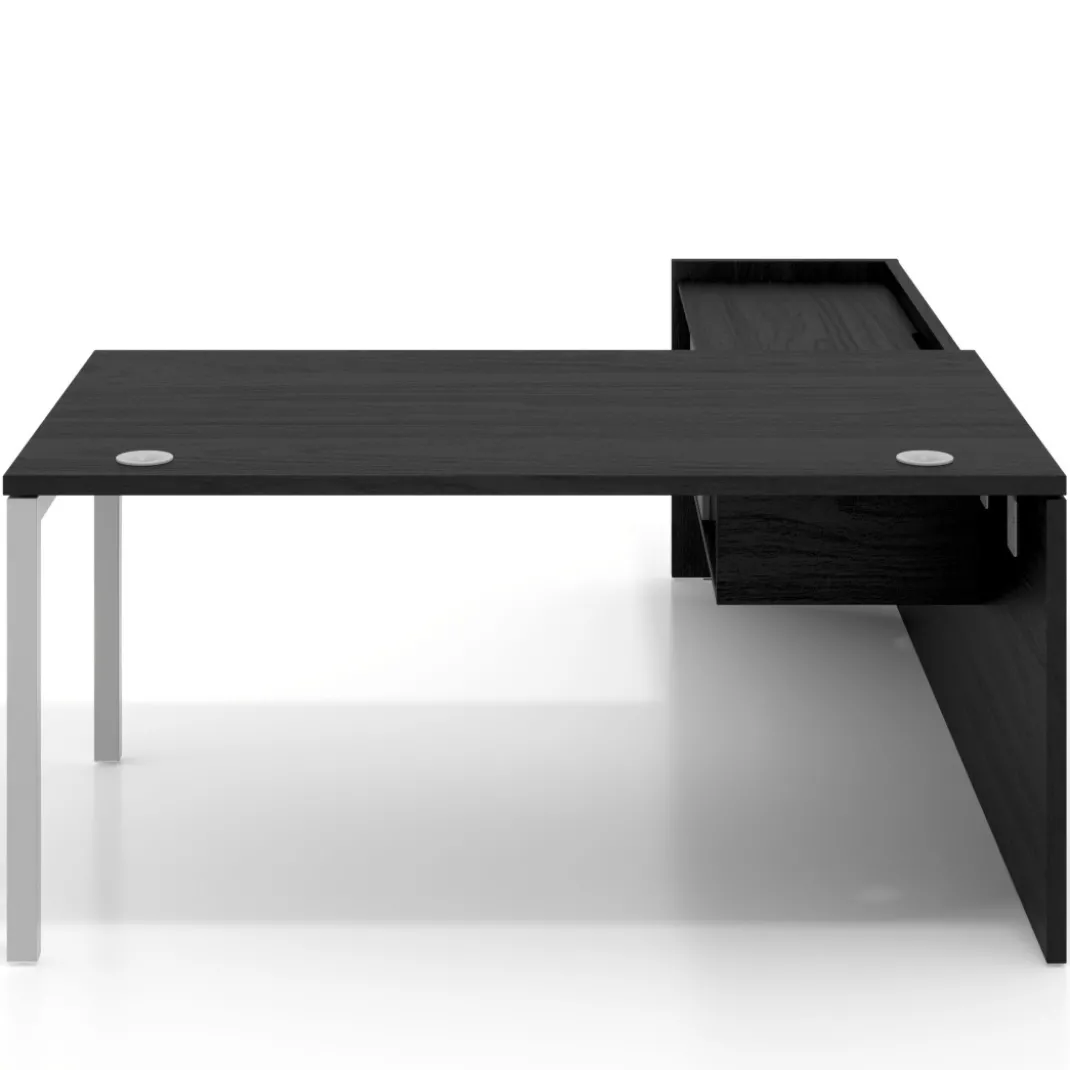 Mesa de dirección en L Kube fondo 100cm con ala+cajones WorkPlus estructura aluminio