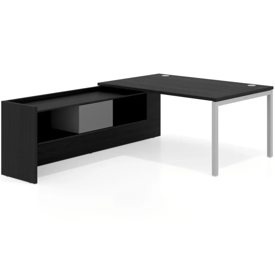 Mesa de dirección en L Kube fondo 100cm con ala+cajones WorkPlus estructura aluminio