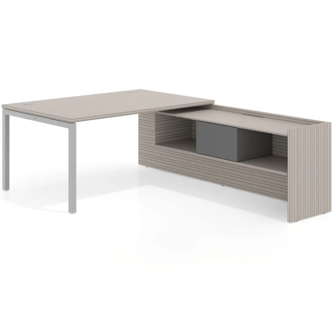 Mesa de dirección en L Kube fondo 100cm con ala+cajones WorkPlus estructura aluminio