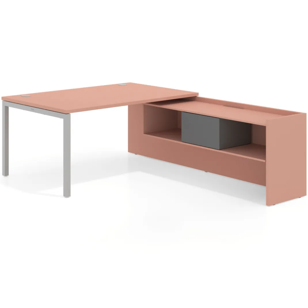 Mesa de dirección en L Kube fondo 100cm con ala+cajones WorkPlus estructura aluminio