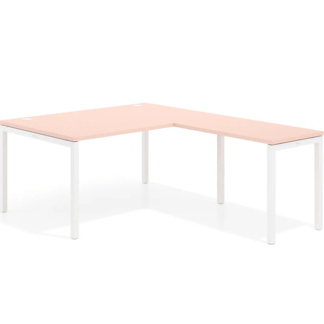 Mesa de dirección en L Kube fondo 100 con ala ancha, estructura blanca