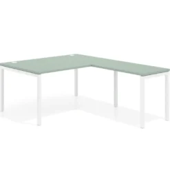 Mesa de dirección en L Kube fondo 100 con ala ancha, estructura blanca