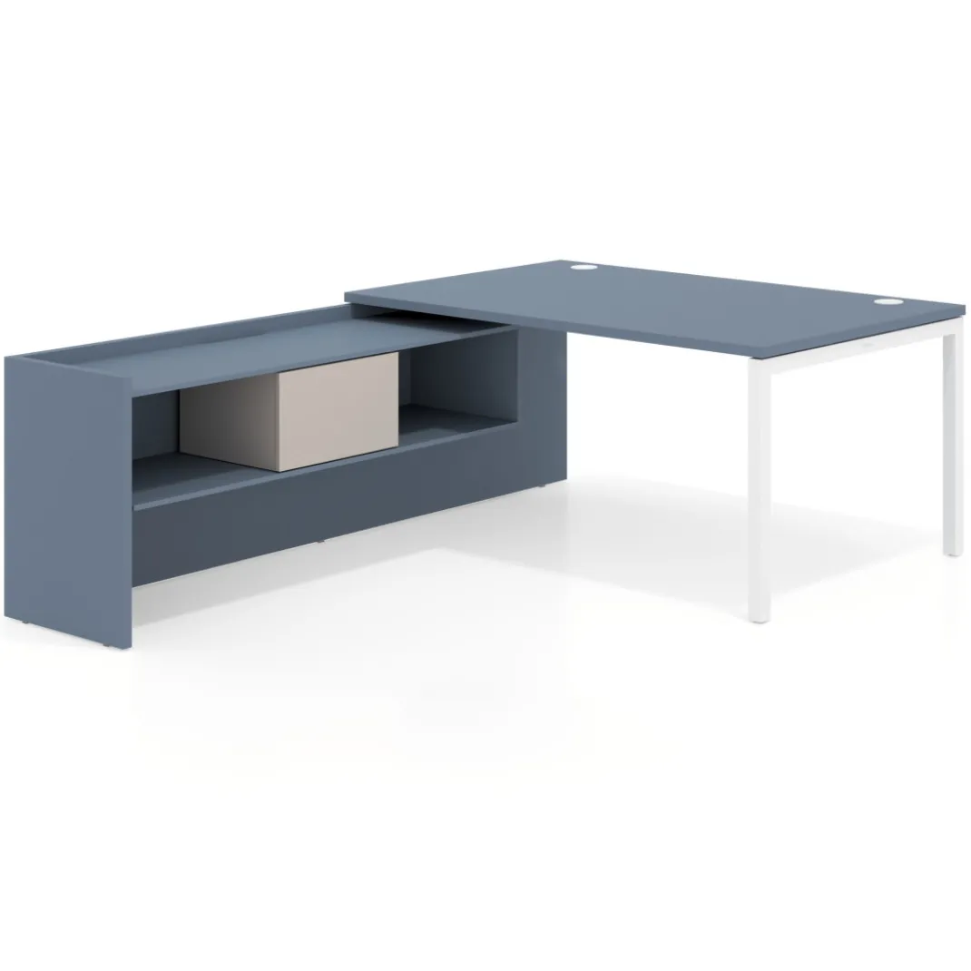 Mesa de dirección en L Kube fondo 100cm con ala+cajones WorkPlus estructura blanco